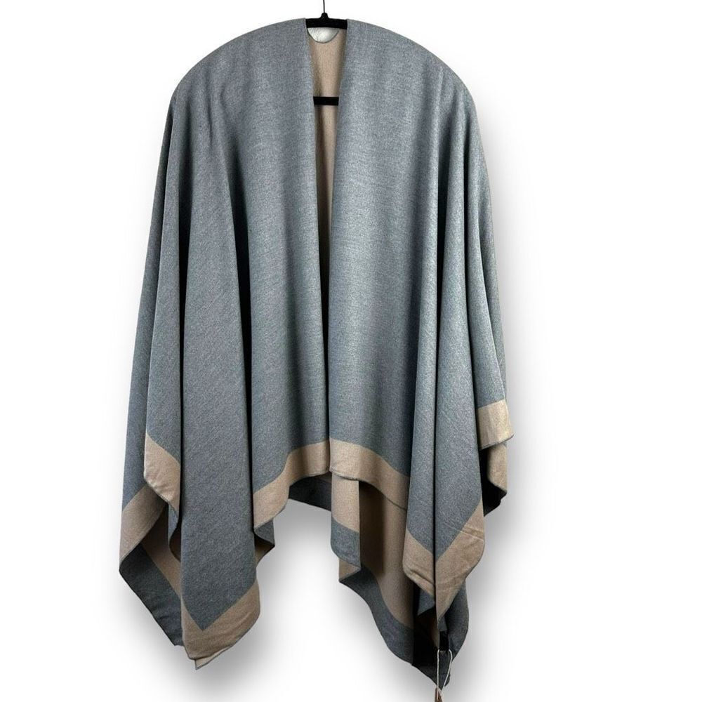 Melifluos Womens One Size Reversible Cardigan Poncho Beige Gray Sweater Wrap New